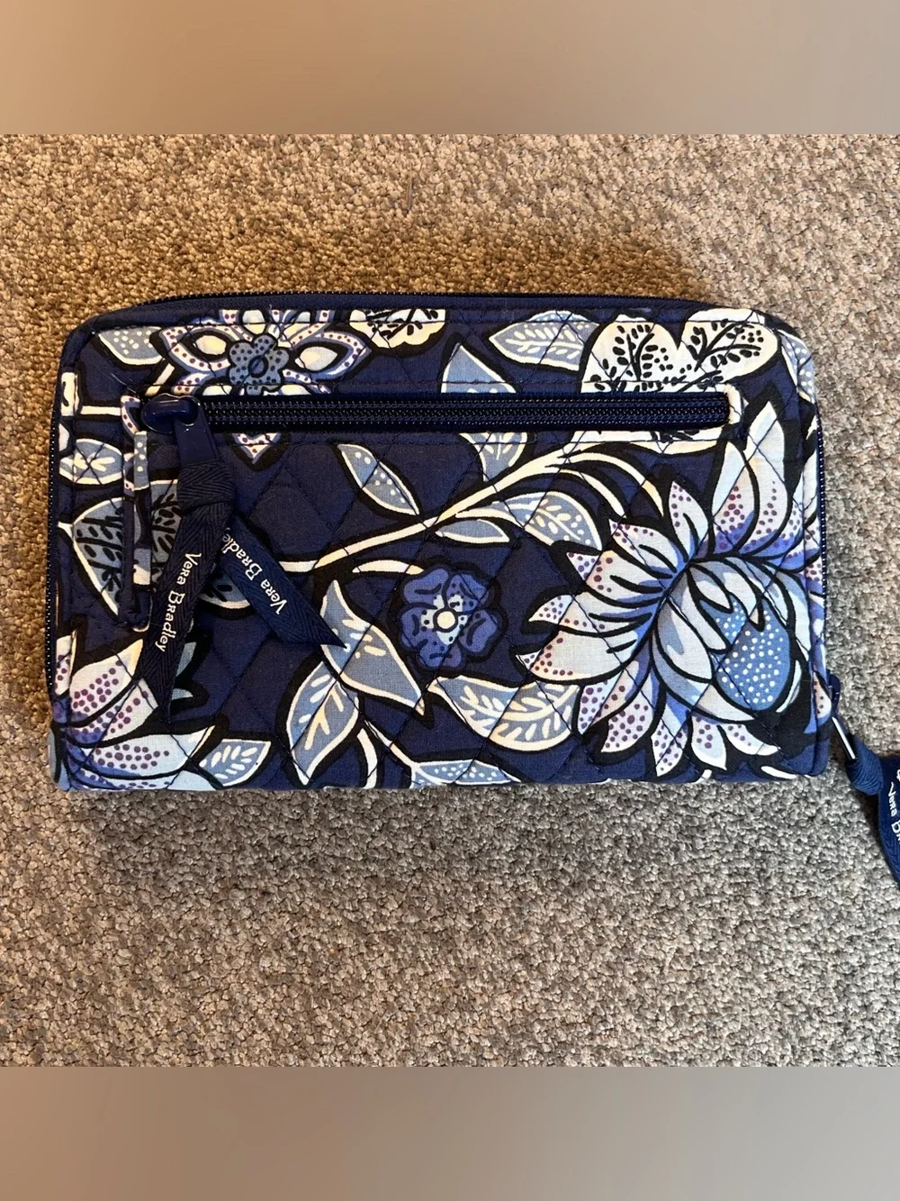 Vera Bradley Navy Blue Floral Quilted Turn-Lock Wallet